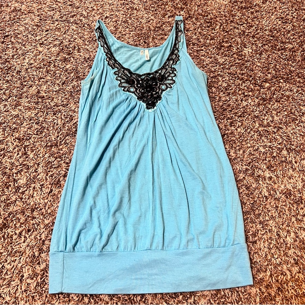 Women’s studio y brand blue jewel tank top. Size small